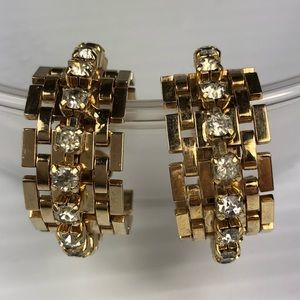 VTG. RHINESTONES & GOLD TONE EARRINGS